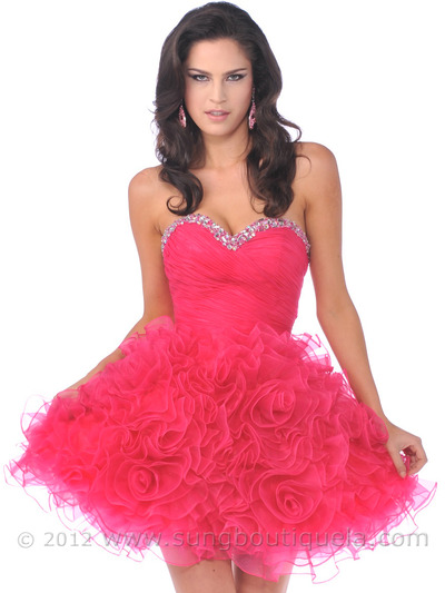 450 Strapless Short Prom Dress - Hot Pink, Front View Medium