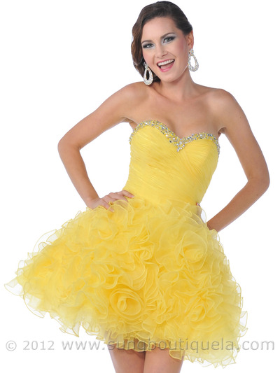450 Strapless Short Prom Dress - Yellow, Front View Medium