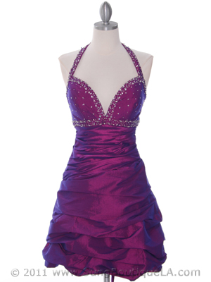 4512 Purple Tafetta Beaded Cocktail Dress, Purple