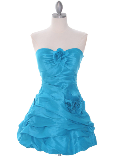 4513 Turquoise Taffeta Homecoming Dress - Turquoise, Front View Medium