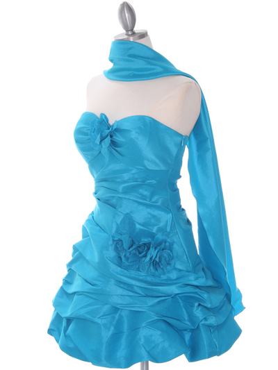 4513 Turquoise Taffeta Homecoming Dress - Turquoise, Alt View Medium