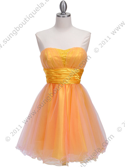 4514 Pink Yellow Homecoming Dress - Pink Yellow, Front View Medium