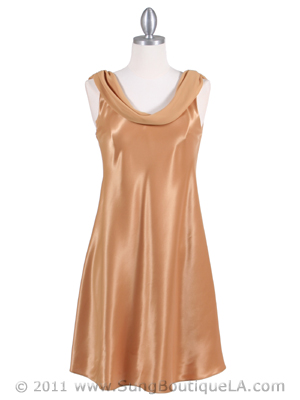 4539 Gold Charmuse Draped Back Party Dress, Gold