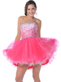 453 Strapless Short Tulle Prom Dress - Hot Pink, Front View Thumbnail