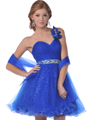 C454 One Shoulder Sweetheart Short Prom Dress - Royal Blue, Front View Thumbnail