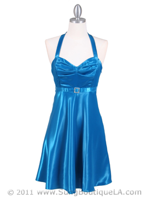 4584 Deep Turquoise Satin Party Dress, Deep Turquoise