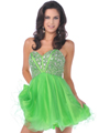 459 Strapless Corset Top Empire Waist Short Prom Dress - Green, Front View Thumbnail