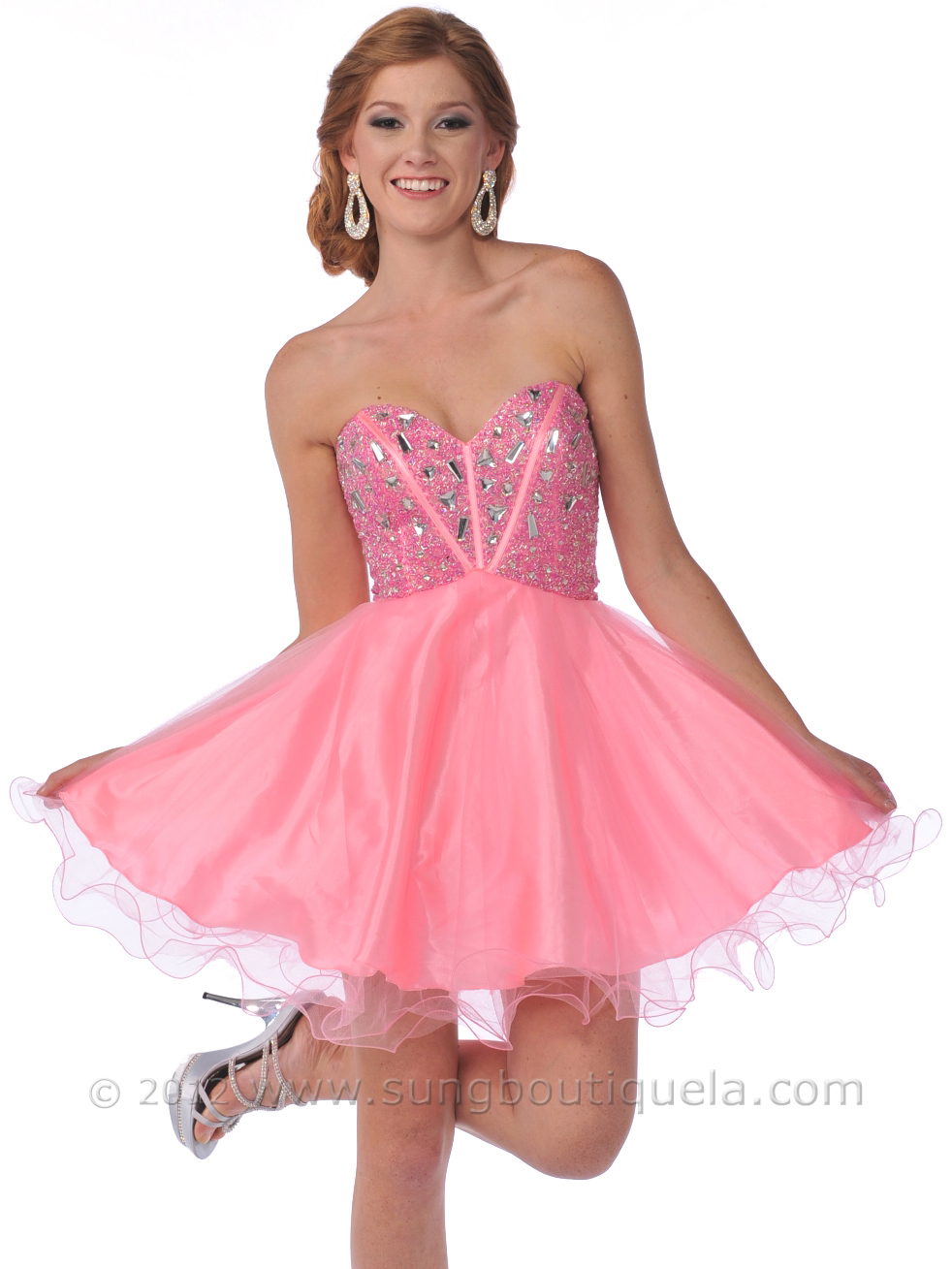 459 Strapless Corset Top Empire Waist Short Prom Dress - Front Image