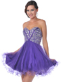459 Strapless Corset Top Empire Waist Short Prom Dress - Purple, Front View Thumbnail