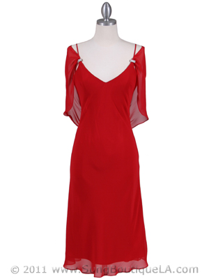 4732 Red Draped Back Cocktail Dress, Red