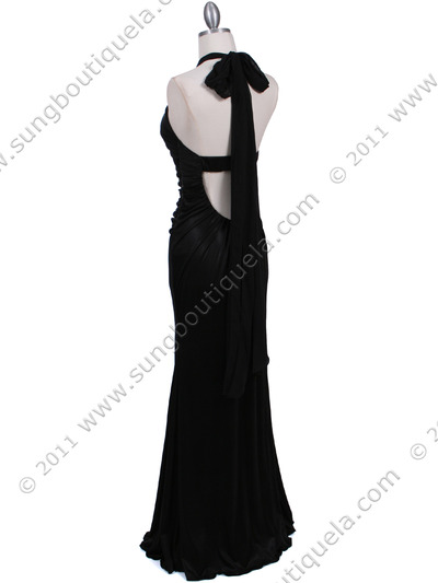 4760A Black Halter Evening Dress - Black, Back View Medium