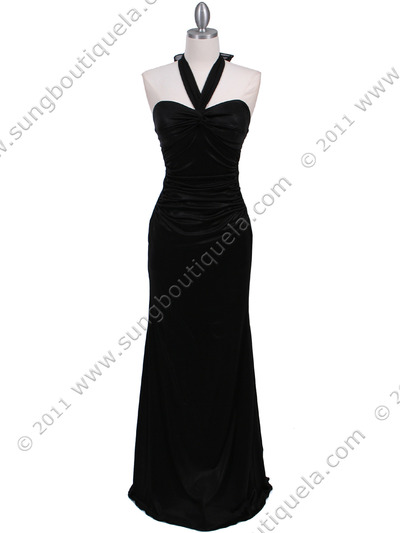 4760A Black Halter Evening Dress - Black, Front View Medium