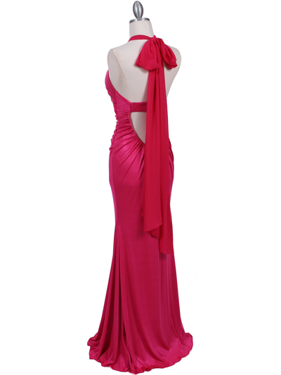 4760A Hot Pink Halter Evening Dress - Hot Pink, Back View Medium