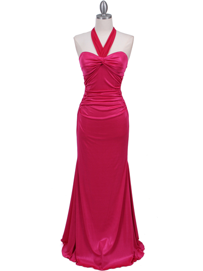 4760A Hot Pink Halter Evening Dress - Hot Pink, Front View Medium