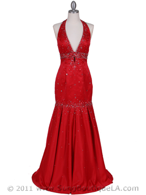 4828 Red Beaded Evening Gown, Red
