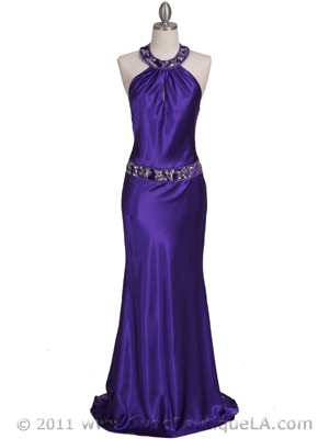 4838 Purple Beaded Evening Dress, Purple