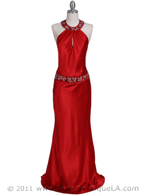 4838 Red Beaded Evening Dress, Red