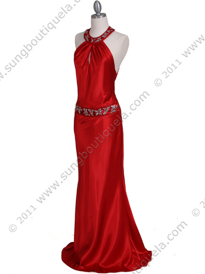 4838 Red Beaded Evening Dress - Red, Alt View Medium