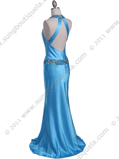 4838 Turquoise Beaded Evening Dress - Turquoise, Back View Medium