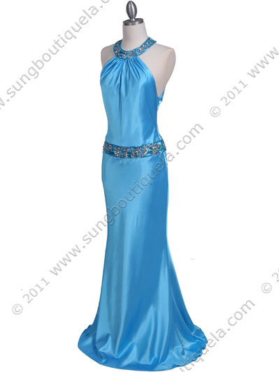 4838 Turquoise Beaded Evening Dress - Turquoise, Alt View Medium
