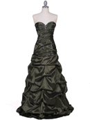 Olive Taffeta Beaded Evening Gown