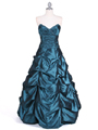 4896 Teal Taffeta Evening Gown - Teal, Front View Thumbnail