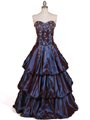 Blue Purple Two Tone Strapless Beaded Evening Gown