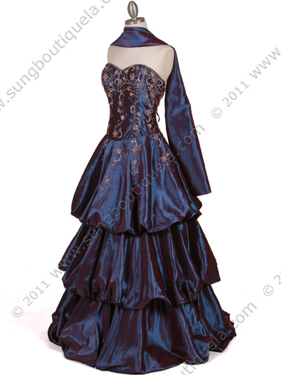 4880 Blue Purple Two Tone Strapless Beaded Evening Gown - Blue Purple ...