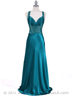 4897 Teal Beaded Evening Gown, Teal