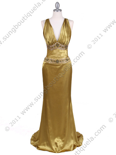 4906 Olive Charmuse Beaded Evening Gown - Olive, Front View Medium
