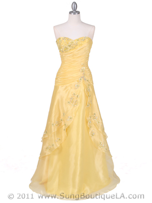 4909 Yellow Beaded Evening Gown, Yellow