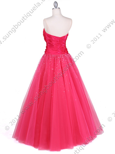 4912 Hot Pink Beaded Ball Gown - Hot Pink, Back View Medium