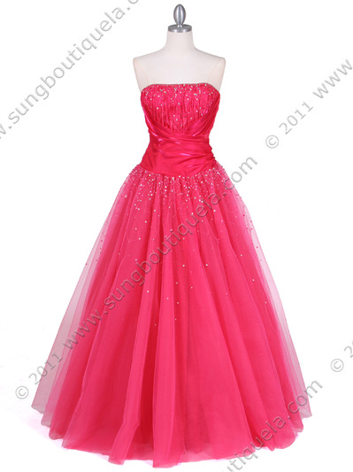 4912 Hot Pink Beaded Ball Gown - Hot Pink, Front View Medium