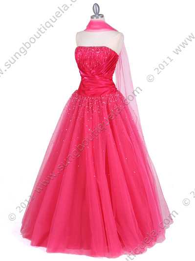 4912 Hot Pink Beaded Ball Gown - Hot Pink, Alt View Medium