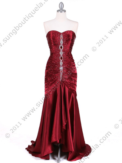 4918 Wine Charmuse Evening Gown - Wine, Front View Medium