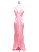 Pink Halter Evening Gown with Rhinestone Straps