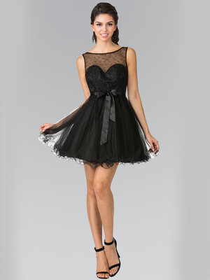 50-1459 Illusion Sweetheart Short Cocktail Dress, Black