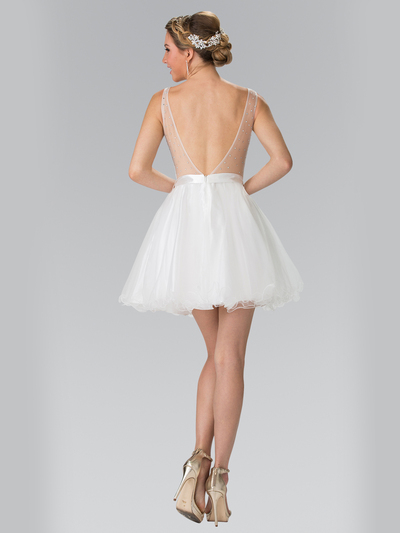 50-1459 Illusion Sweetheart Short Cocktail Dress - White, Back View Medium