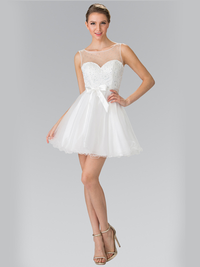 50-1459 Illusion Sweetheart Short Cocktail Dress - White, Front View Medium