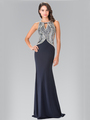 50-1473 Embellished Sequin Bodice Long Prom Dress - Navy Silver, Front View Thumbnail