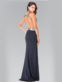 50-1473 Embellished Sequin Bodice Long Prom Dress - Navy Silver, Back View Thumbnail