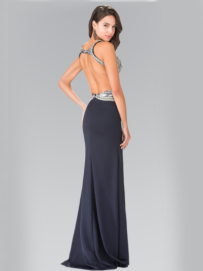 50-1473 Embellished Sequin Bodice Long Prom Dress - Navy Silver, Back View Medium