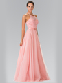 50-1475 Halter Embroidered Long Evening Dress - Blush, Front View Thumbnail
