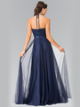 50-1475 Halter Embroidered Long Evening Dress - Navy, Back View Thumbnail