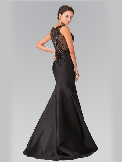 50-2212 Sleeveless Long Evening Dress with Trumpet Hem - Black, Back View Medium