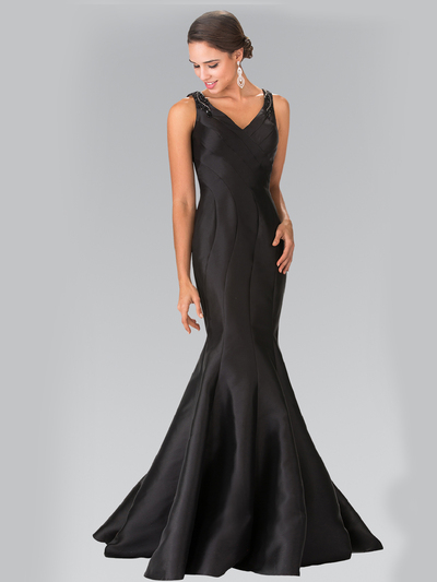 50-2212 Sleeveless Long Evening Dress with Trumpet Hem - Black, Front View Medium