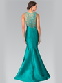 50-2212 Sleeveless Long Evening Dress with Trumpet Hem - Green, Back View Thumbnail