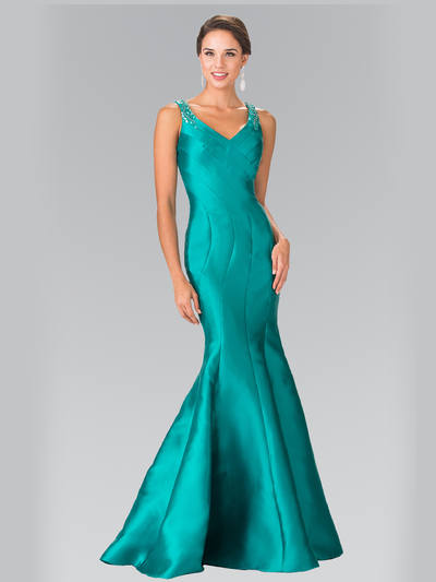 50-2212 Sleeveless Long Evening Dress with Trumpet Hem - Green, Front View Medium