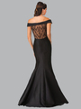 50-2213 Off The Shoulder Mermaid Long Prom Dress - Black, Back View Thumbnail