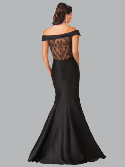 50-2213 Off The Shoulder Mermaid Long Prom Dress - Black, Back View Medium